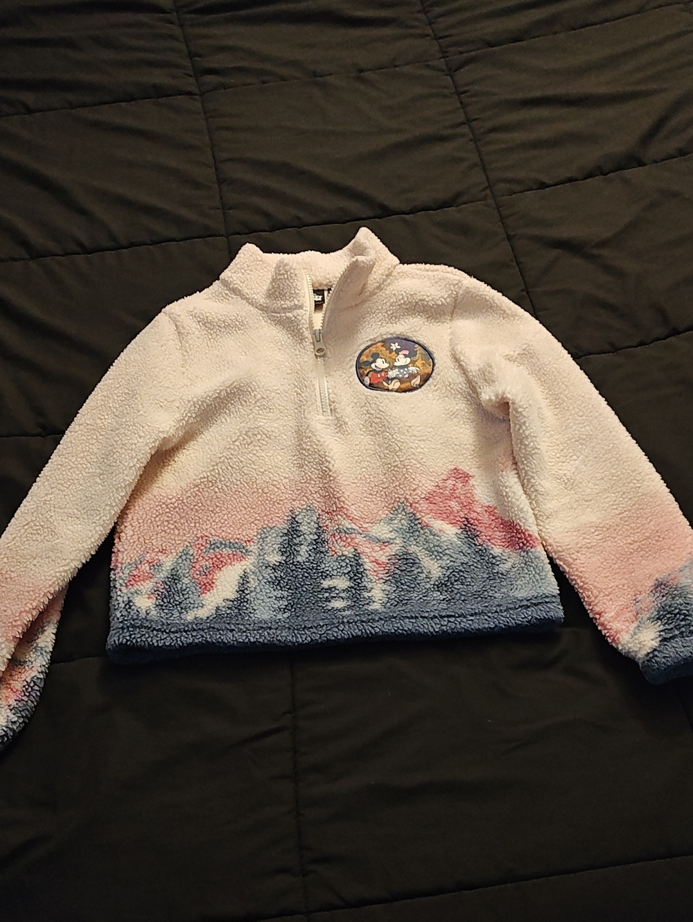 Disney Girls' Sherpa Half-Zip Jacket in White, Pink & Blue
